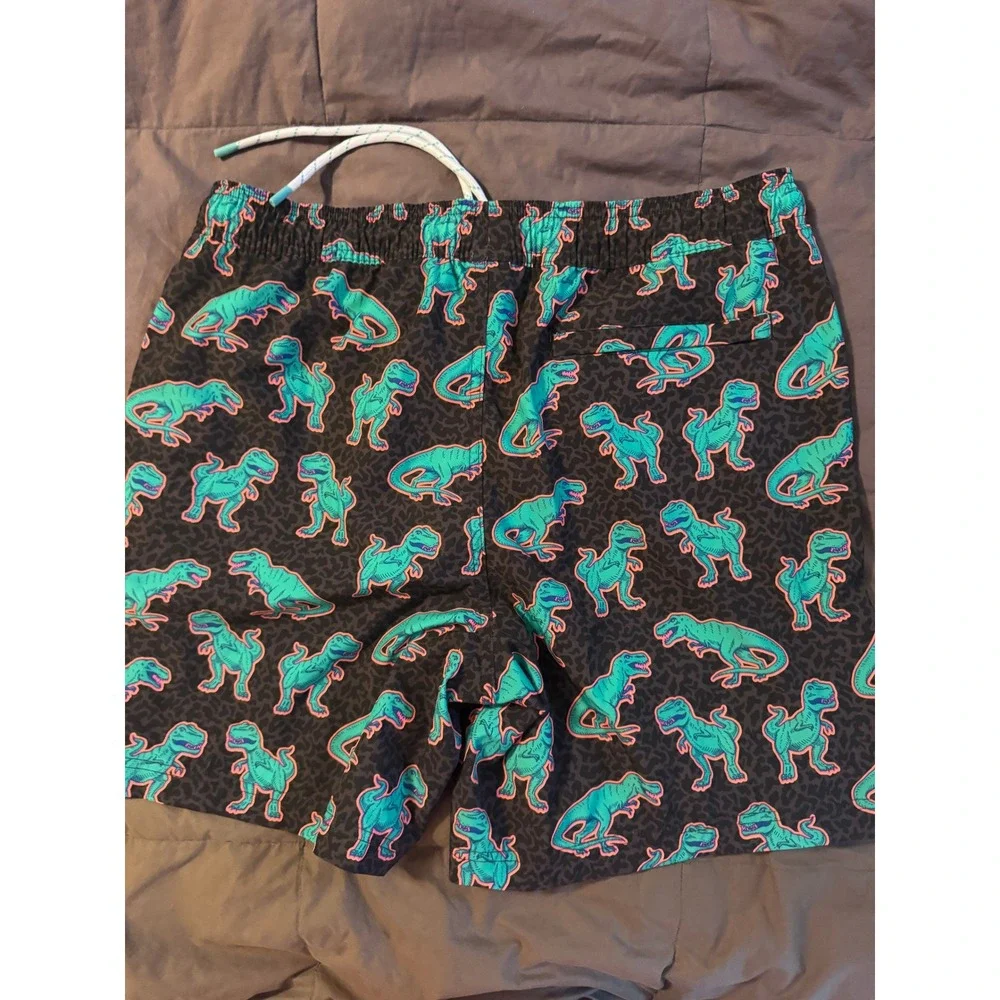 Member's Mark Mens Resort Swim Trunks Black Neon Dinosaur T-Rex Print Large